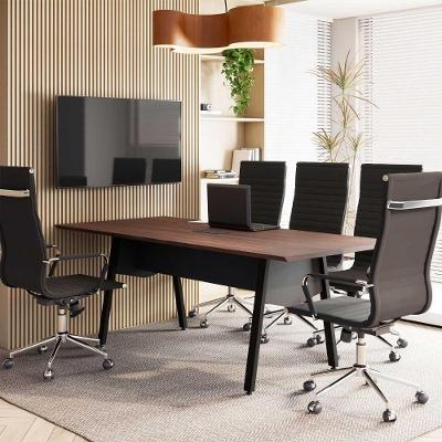 Mesa Mesa de Reunião 200CM 8 Pessoas MDP Louro Preto com Preto F5 Office
