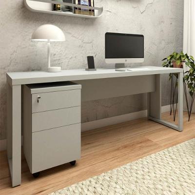 Mesa com Gaveteiro Industrial 3 Gavetas MDP 190CM Cinza F5 Office