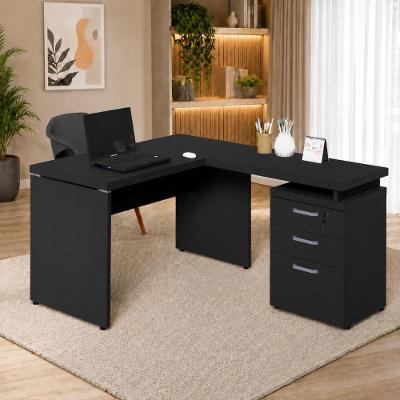 Mesa em l Mesa em l 1,20m com Gaveteiro 3 Gavetas 120CM Preto F5 Office