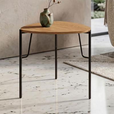 Mesa Lateral Bend Triangular MDF Metal Louro com Preto Casa Lar Shop