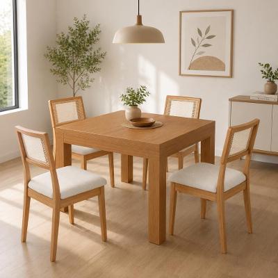 Mesa Jantar Retangular Extensível 4 Cadeiras Estofadas MDF 6 Lugares Freijó Cesare Claro Dalla Costa
