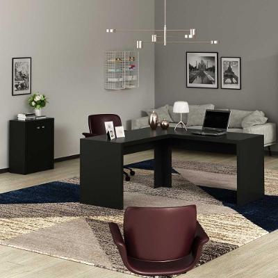 Kit para Escritório com Mesa em l e Balcão 2 Portas MDP Preto Tecno Mobili