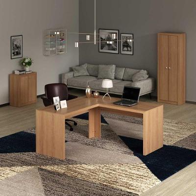 Kit para Escritório com Mesa em l Armário 2 Portas e Balcão MDP Nogal Tecno Mobili
