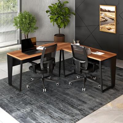 Mesa em l Escritório 180CM X 180CM Pés Metal Moderno Nogal com Preto F5 Office