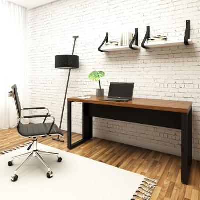 Mesa Escrivaninha Industrial Tampo Engrossado MDP 150CM Nogal com Preto F5 Office