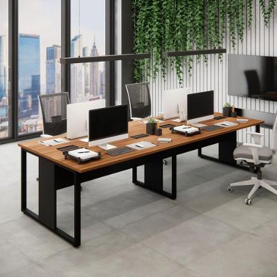 Mesa de Escritório Plataforma para 4 Pessoas F5 Moderno sem Gavetas MDF MDP 300CM Nogal com Preto