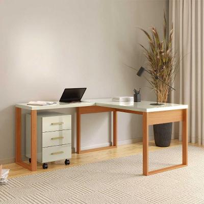 Mesa de Escritório em l Mesa de Escritório em l Industrial 3 Gavetas MDF 135CM Off White com Freijó
