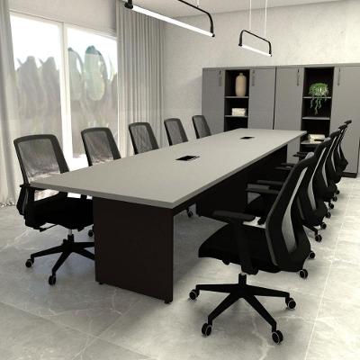 Mesa de Reunião Retangular Cs Pre Moderno sem Gavetas MDF MDP 380CM Cinza Sagrado com Preto F5