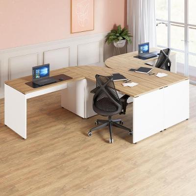 Espaço de Trabalho em l para 2 Pessoas MDP 120CM Macadâmia com Branco F5 Office