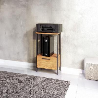 Mesa de Apoio Mesa Apoio Industrial 40CM 1 Gaveta MDF Freijó com Preto Fosco