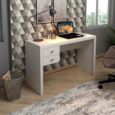 Escrivaninha para Estudos e Escritório 2 Gavetas 117CM Branco Tecno Mobili