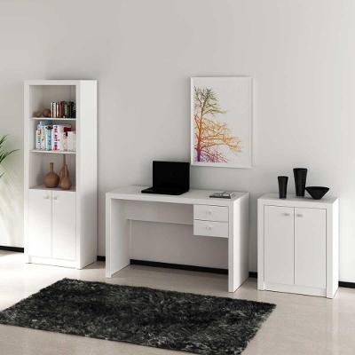 Kit para Escritório com Mesa Estante Balcão 2 Portas 2 Gavetas MDP Branco Tecno Mobili