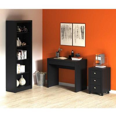 Kit para Escritório com Mesa Estante 5 Nichos e Gaveteiro MDP Preto Tecno Mobili