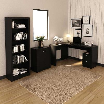 Kit para Escritório Mesa em l Balcão Estante 2 Portas 2 Gavetas MDP Nogal Tecno Mobili