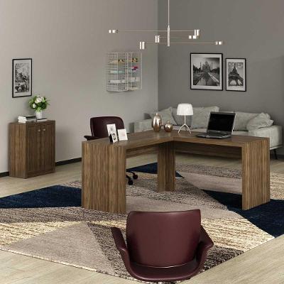 Kit para Escritório com Mesa em l e Balcão 2 Portas MDP Nogal Tecno Mobili