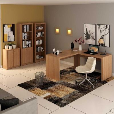 Kit para Escritório 4 Peças Mesa em l Balcão 2 Portas MDP Branco Tecno Mobili