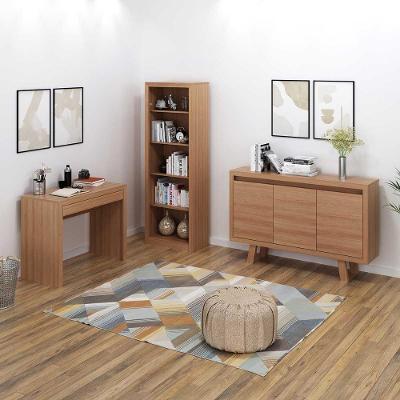 Kit para Escritório com Mesa Estante e Balcão Buffet 3 Portas 1 Gaveta Amêndoa Tecno Mobili