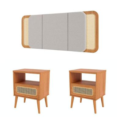 Kit Cabeceira Painel Queen Tela Natural Parede MDF Tecido Linho Cinza Freijó Dalla Costa Móveis