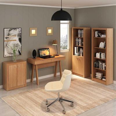Kit para Escritório com Mesa Escrivaninha Estantes e Balcão 2 Gavetas Nogal Tecno Mobili