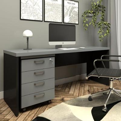 Escrivaninha com Gaveteiro Sagrado 4 Gavetas MDP 170CM Cinza com Preto F5 Office