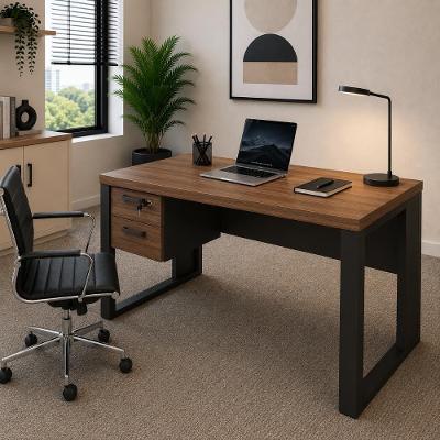 Escrivaninha com Gaveteiro Suspenso Linha Corporativa Alto Padrão 2 Gavetas 120CM Nogal com Preto F5