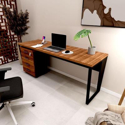 Escrivaninha com Gaveteiro Industrial 4 Gavetas MDF-MDP 180CM Nogal com Preto F5 Office