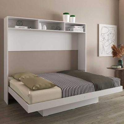 Cama de Casal Articulada Horizontal com Estante e Nichos Branco com Trava de Segurança Tecno Mobili