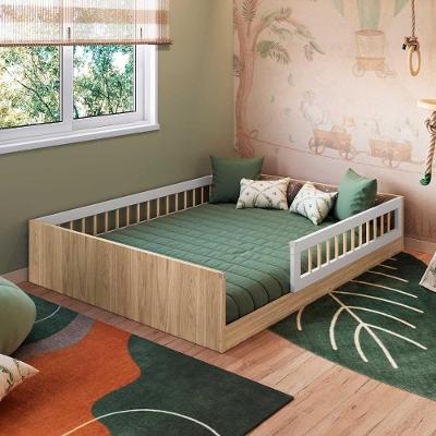 Cama Casal Montessoriana para Quarto Infantil MDP Aveiro Oak com Branco Completa Móveis