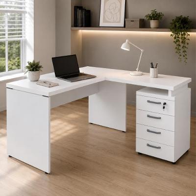 Escrivaninha em l Painel F5 Moderno 4 Gavetas 120CM Branco F5 Office
