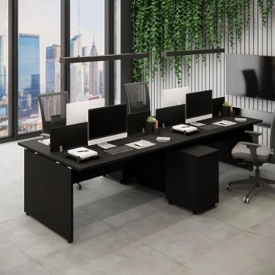 Plataforma de Trabalho para Escritório 4 Pessoas 2 Gaveteiros 6 Gavetas MDP 300CM Preto