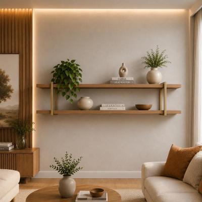 Prateleira Suspensa Multiuso Smart MDF e Metal 260CM Louro com Dourado Casa Lar Shop