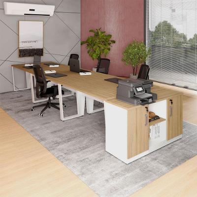 Plataforma para Escritório com Armário 2 Portas MDP Macadâmia com Branco F5 Office para 6 Pessoas