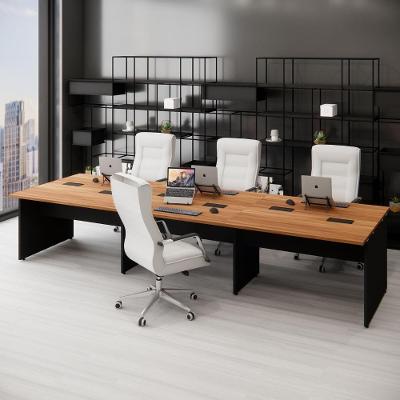 Plataforma de Trabalho 6 Lugares Pé Painel MDF-MDP 360CM Nogal com Preto F5 Office