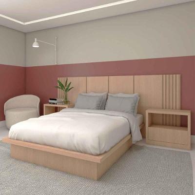 Painel Casal e 2 Mesas com Gaveta e Nicho MDF Carvalho Malva Casa Lar Shop