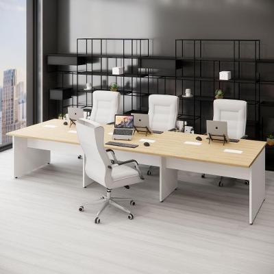 Plataforma de Trabalho 6 Lugares Pé Painel 360CM Macadâmia com Branco F5 Office
