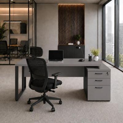 Mesa para Escritório Diretor Mesa Escritório F5 3 Gavetas 192CM Cinza Sagrado com Preto