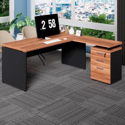 Mesa para Escritório em l com Gaveteiro Pé Painel F5 3 Gavetas 170CM Nogal com Preto F5 Office