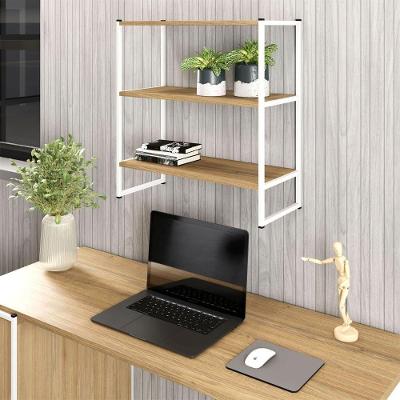 Nicho de Parede Industrial 3 Prateleiras MDP Metal Macadâmia com Branco F5 Office