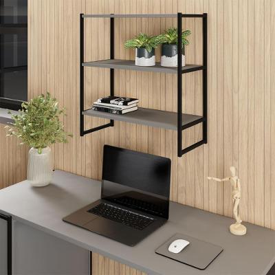 Nicho de Parede Industrial 3 Nichos MDP-Metal Cinza Sagrado com Preto F5 Office
