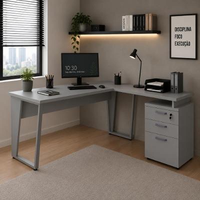 Mesa para Escritório com Gaveteiro 3 Gavetas 150CM Cinza F5 Office
