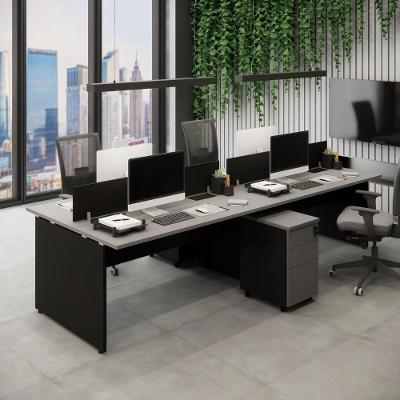 Plataforma de Trabalho para Escritório 2 Gaveteiros 6 Gavetas MDP 300CM Cinza Sagrado com Preto F5