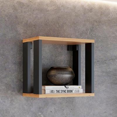 Nicho de Parede Industrial 30CM 1 Prateleira MDF Preto Fosco com Freijó Pradel Móveis