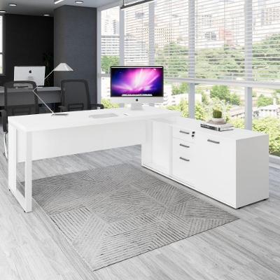 Mesa para Escritório com Armário Lateral 3 Gavetas MDF-MDP 170CM Branco F5 Office