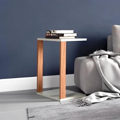 Mesa Lateral para Sofá Industrial MDF 60CM Off White com Freijó Pradel Móveis