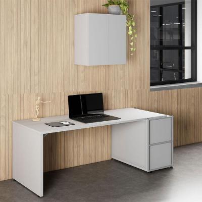 Mesa para Escritório com Balcão e Armário Aéreo Office sem Gavetas MDP 170CM Cinza F5 Office