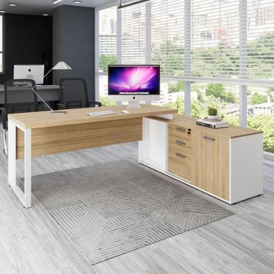 Mesa para Escritório com Armário Lateral 3 Gavetas MDF-MDP 170CM Macadâmia com Branco F5 Office