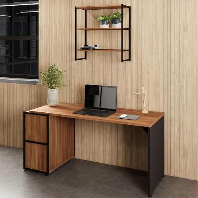 Mesa para Escritório com Nicho Aéreo Industrial 150CM Nogal com Preto F5 Office