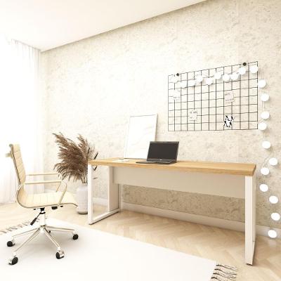 Mesa Escrivaninha Retangular Moderno sem Gavetas MDP 170CM Macadâmia com Branco F5 Office