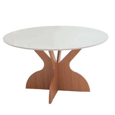 Mesa de Jantar Redonda 6 Lugares MDF 135CM Off White com Freijó