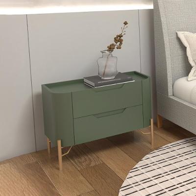 Mesa de Cabeceira Bend 2 Gavetas MDF Musgo com Dourado Casa Lar Shop